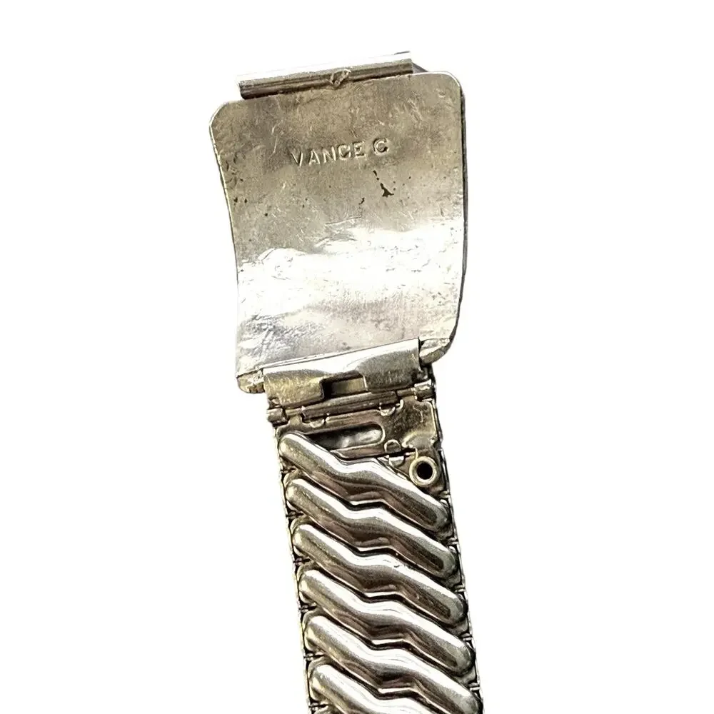 Signed Vance Cheama Zuni Turquoise Coral Watch Tip Band